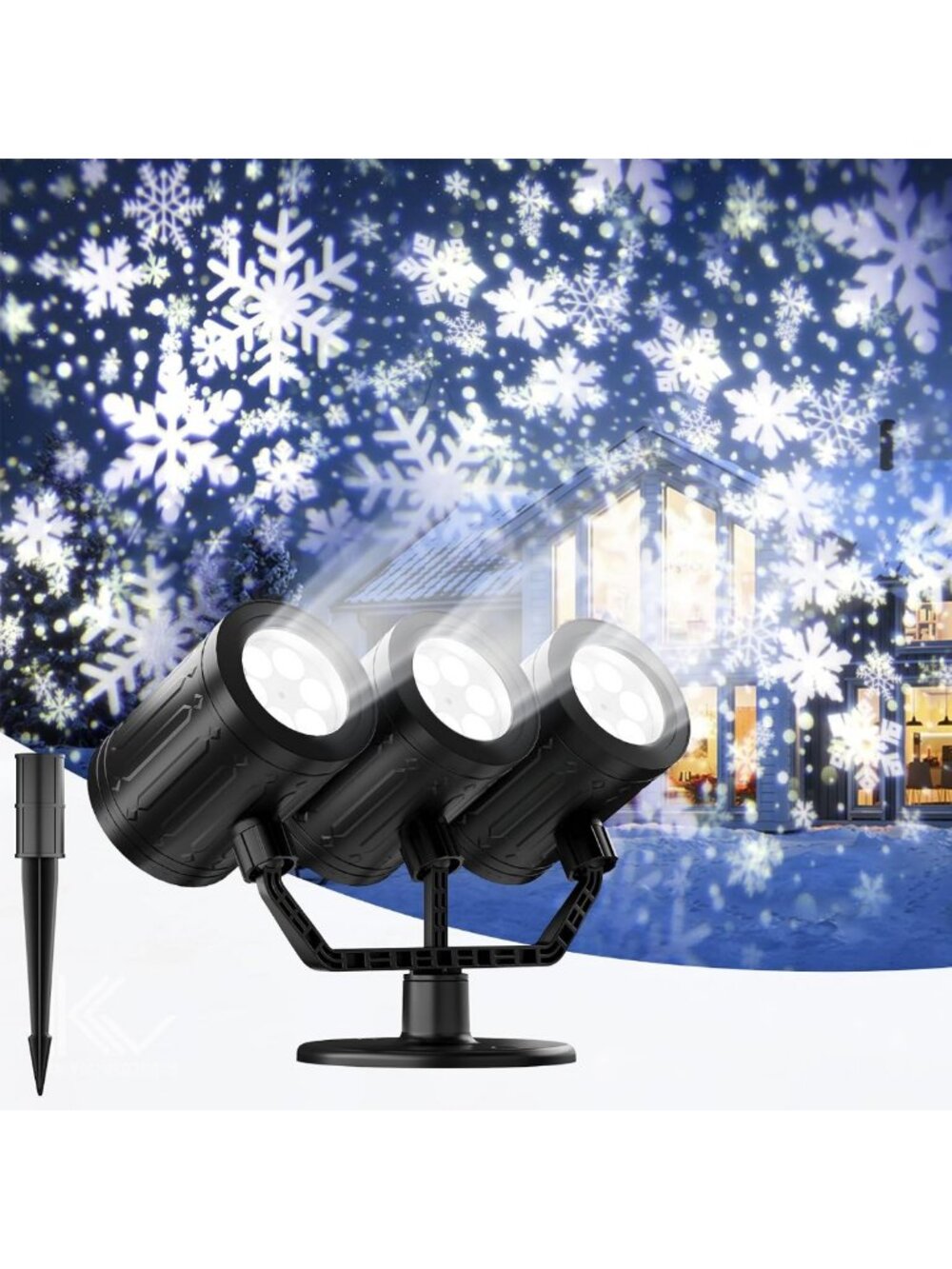 Outdoor Christmas Snowflake Projector Lights - Triple Head Holiday Decor